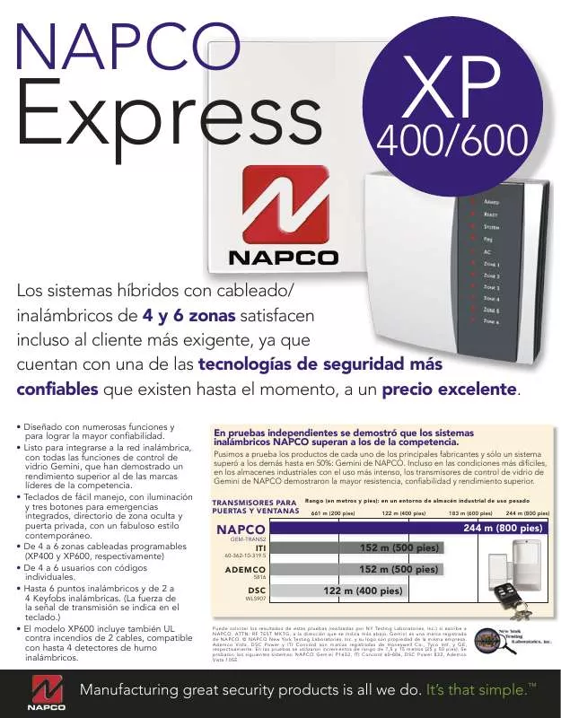 Mode d'emploi NAPCO XP 600