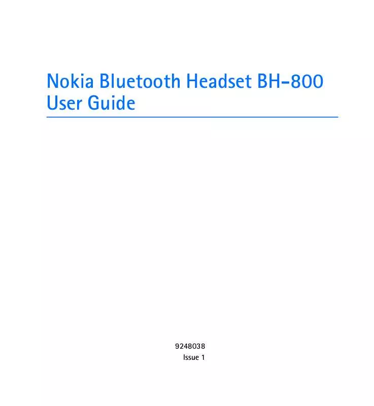 Mode d'emploi NOKIA AURICULARES BLUETOOTH BH-800