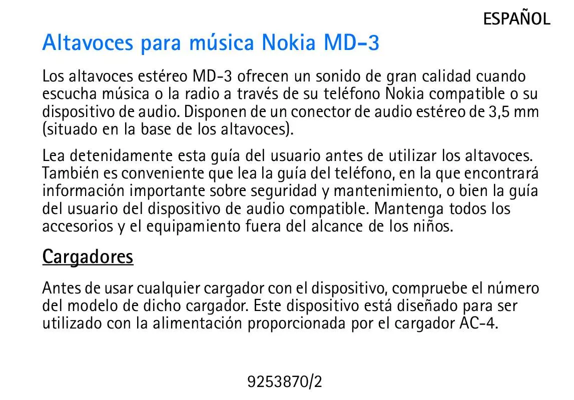 Mode d'emploi NOKIA MUSIC SPEAKERS MD-3