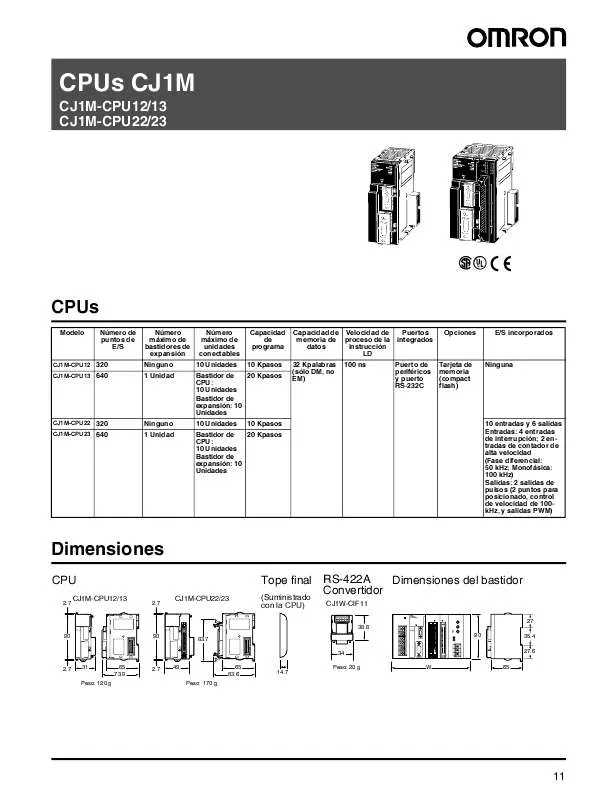 Mode d'emploi OMRON CJ1M-CPU22-23
