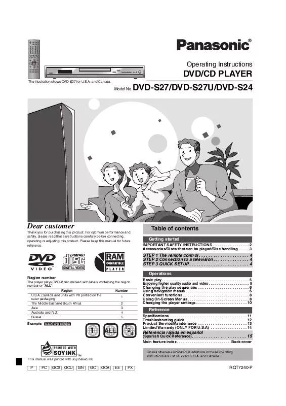 Mode d'emploi PANASONIC DVD-S27GCA