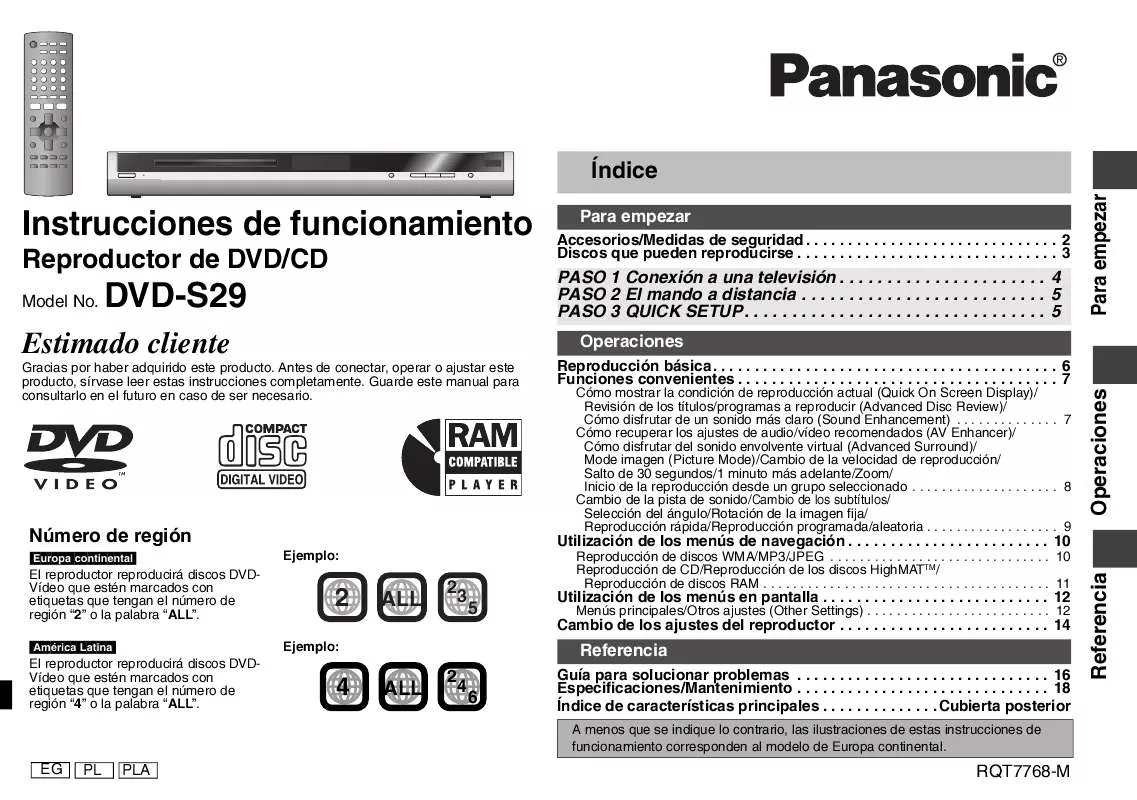 Mode d'emploi PANASONIC DVD-S29PLA