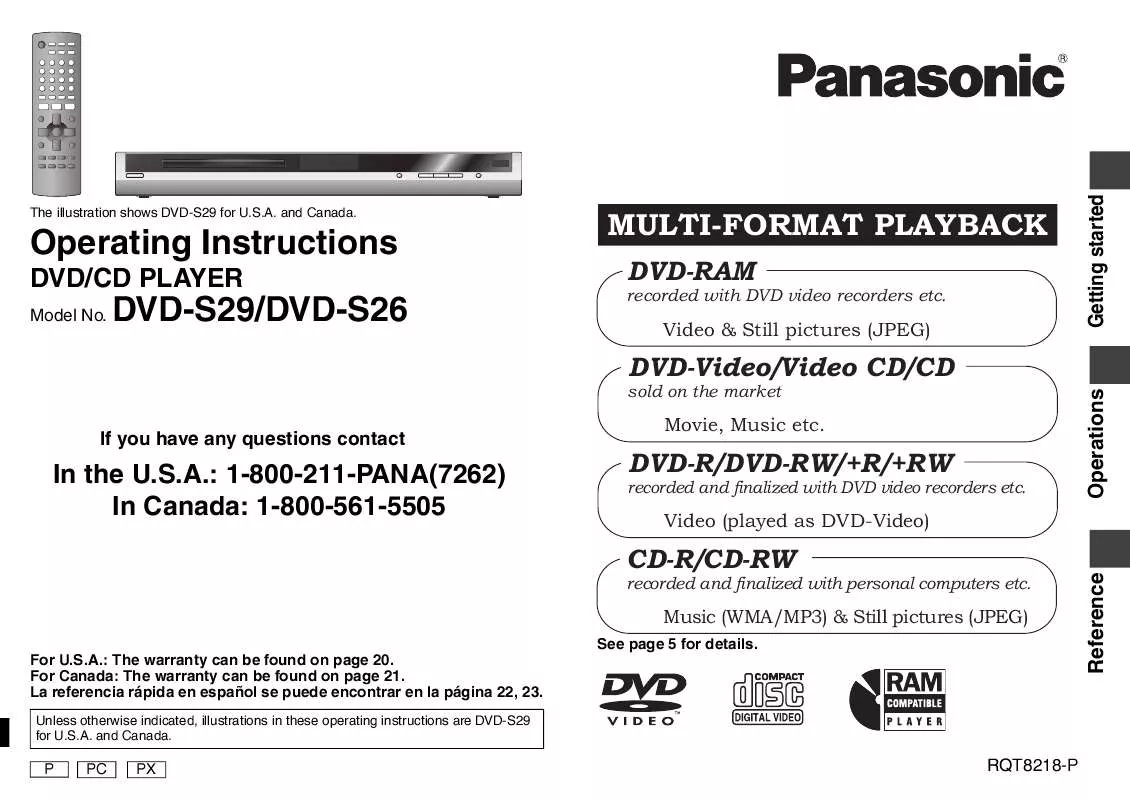 Mode d'emploi PANASONIC DVD-S29PX