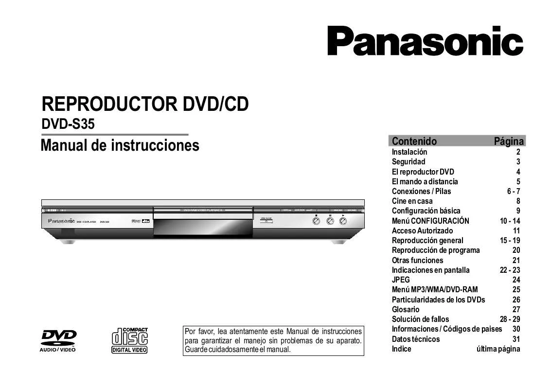 Mode d'emploi PANASONIC DVD-S35EG