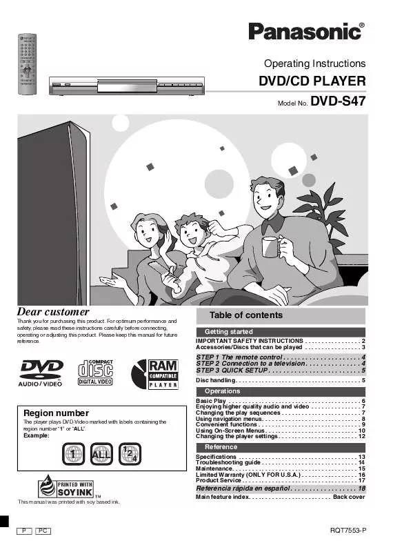Mode d'emploi PANASONIC DVD-S47P