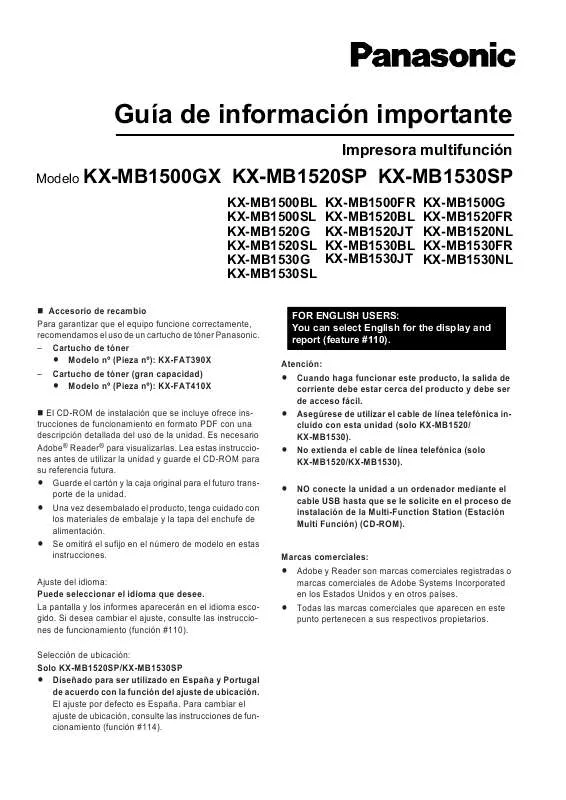 Mode d'emploi PANASONIC KX-MB1520SP
