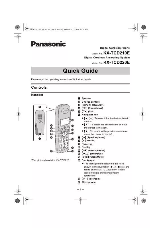 Mode d'emploi PANASONIC KXTCD210