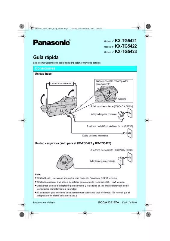 Mode d'emploi PANASONIC KX-TG5421