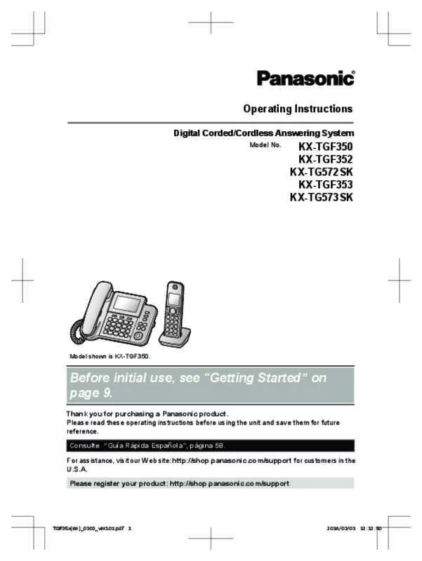 Mode d'emploi PANASONIC KX-TG573SK