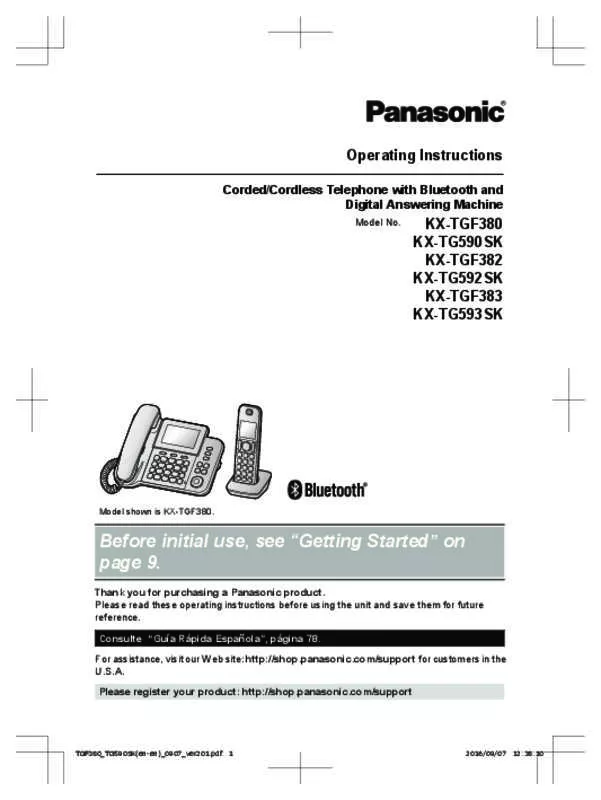 Mode d'emploi PANASONIC KX-TG592SK