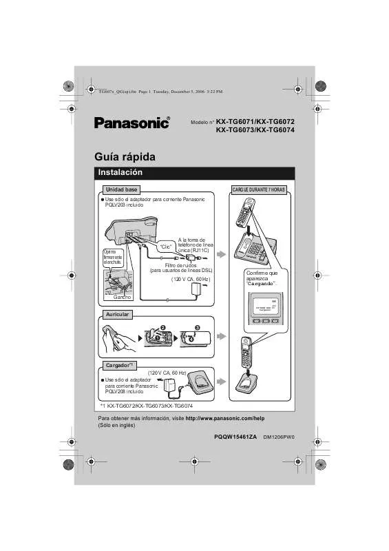 Mode d'emploi PANASONIC KX-TG6072