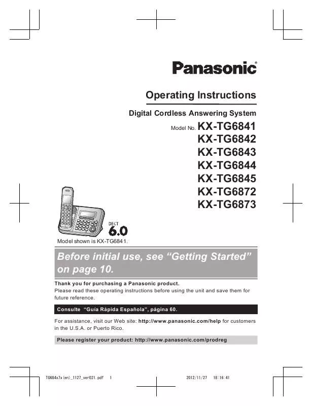 Mode d'emploi PANASONIC KX-TG6841