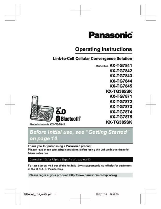 Mode d'emploi PANASONIC KX-TG7841