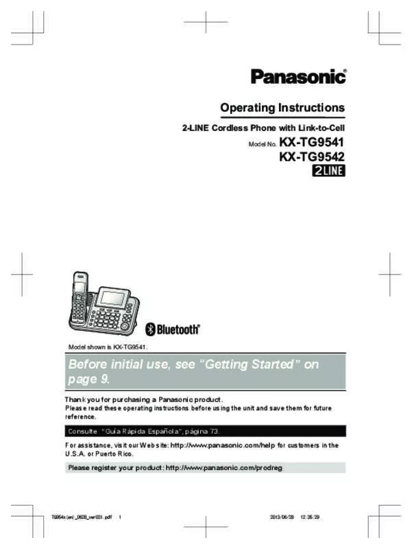 Mode d'emploi PANASONIC KX-TG9542