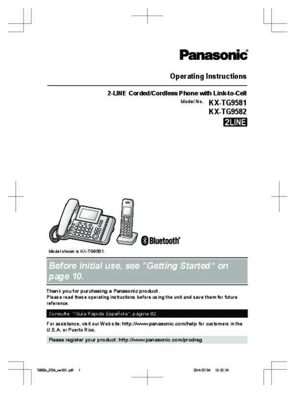 Mode d'emploi PANASONIC KX-TG9582