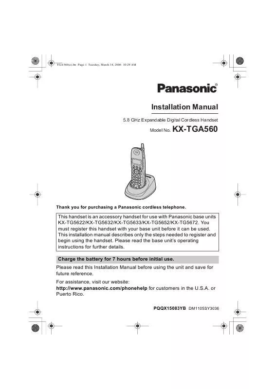 Mode d'emploi PANASONIC KX-TGA560