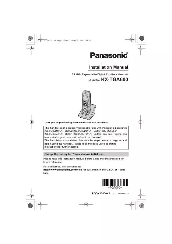 Mode d'emploi PANASONIC KX-TGA60002