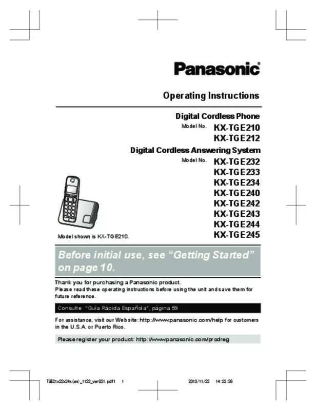 Mode d'emploi PANASONIC KX-TGE210