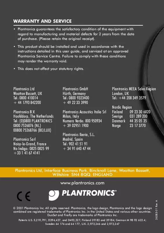 Mode d'emploi PLANTRONICS DUOSET WITH FIREFLY