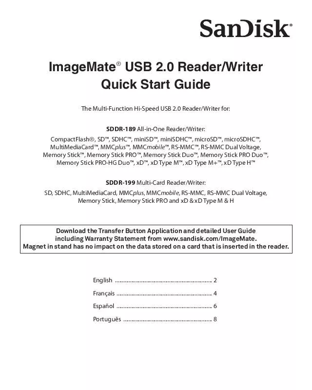 Mode d'emploi SANDISK ImageMate USB 2.0 Reader-Writer