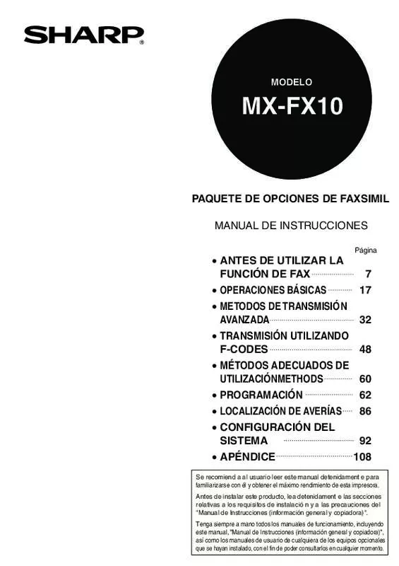 Mode d'emploi SHARP MX-FX10