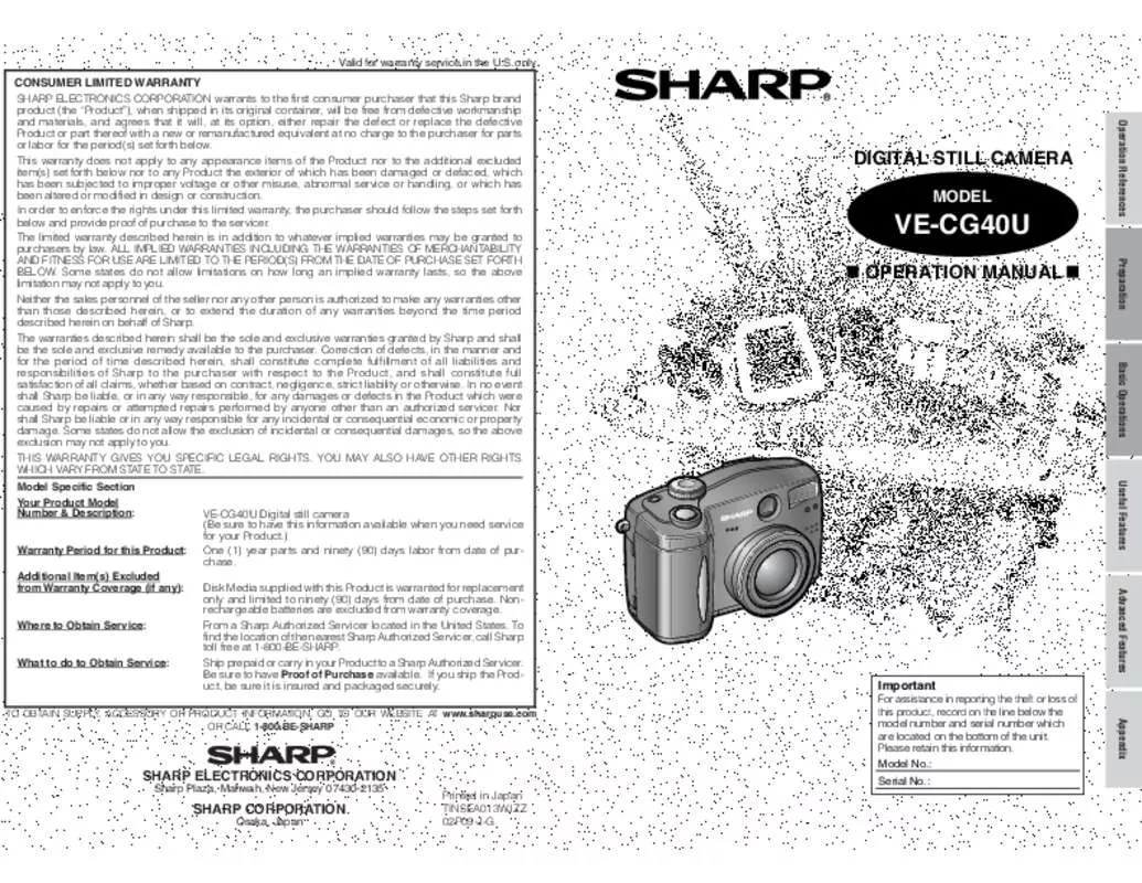 Mode d'emploi SHARP VE-CG40U