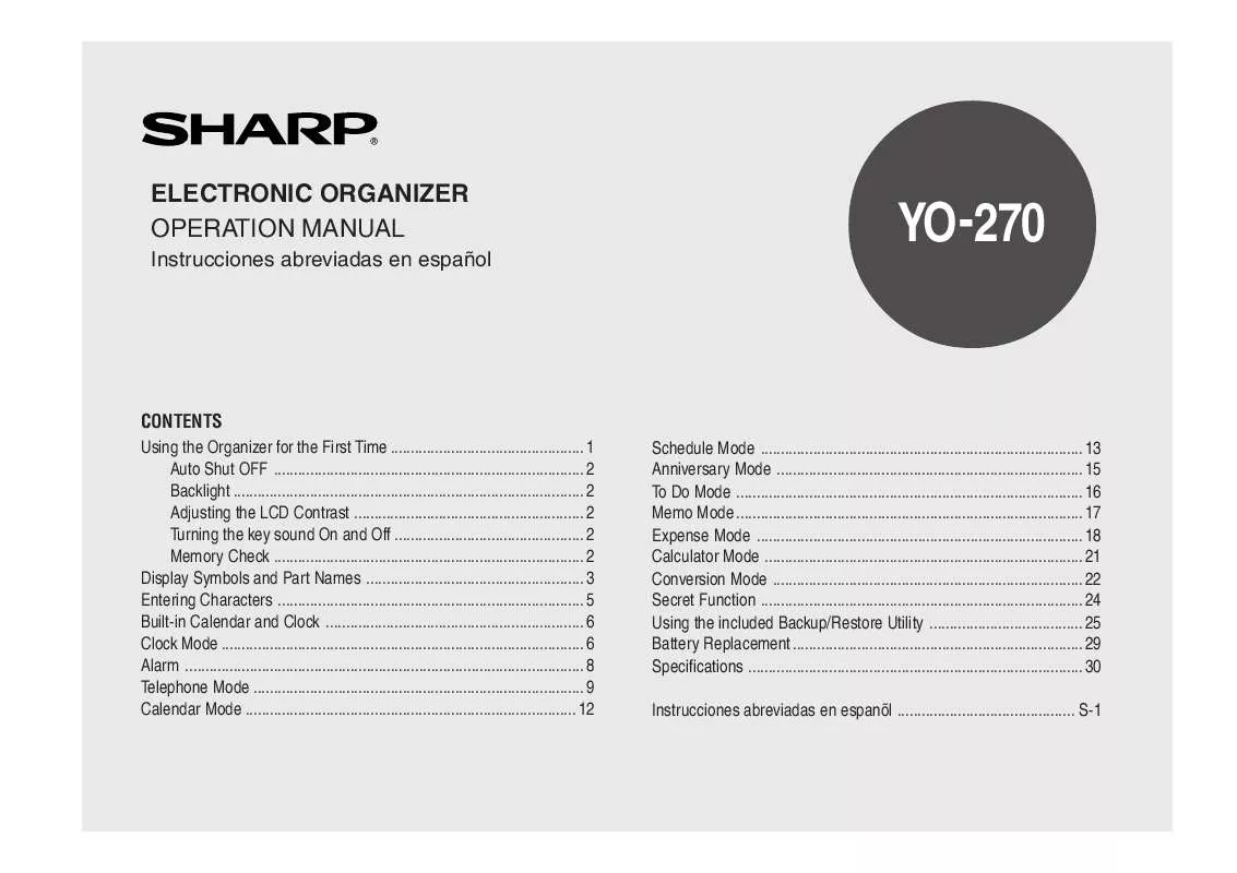 Mode d'emploi SHARP YO-270