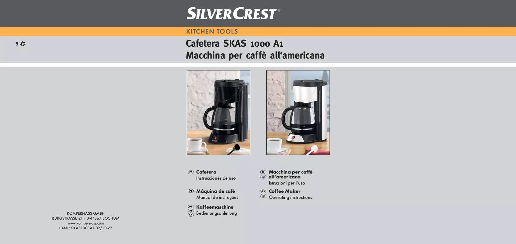 Mode d'emploi SILVERCREST SKAS 1000 A1 COFFEE MAKER