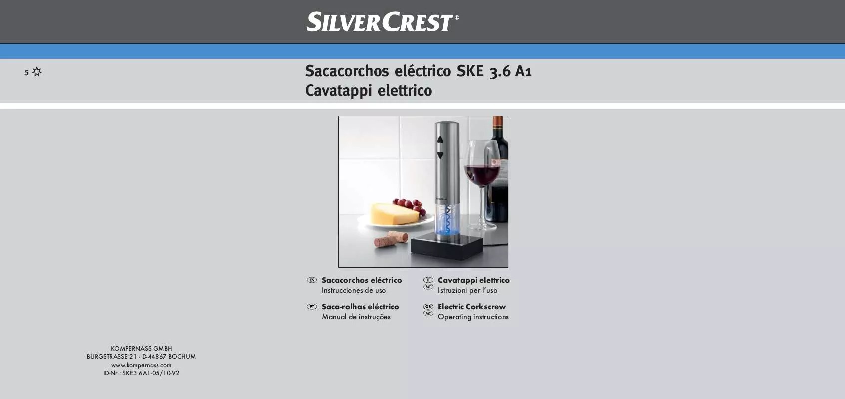 Mode d'emploi SILVERCREST SKE 3.6 A1 ELECTRIC CORKSCREW