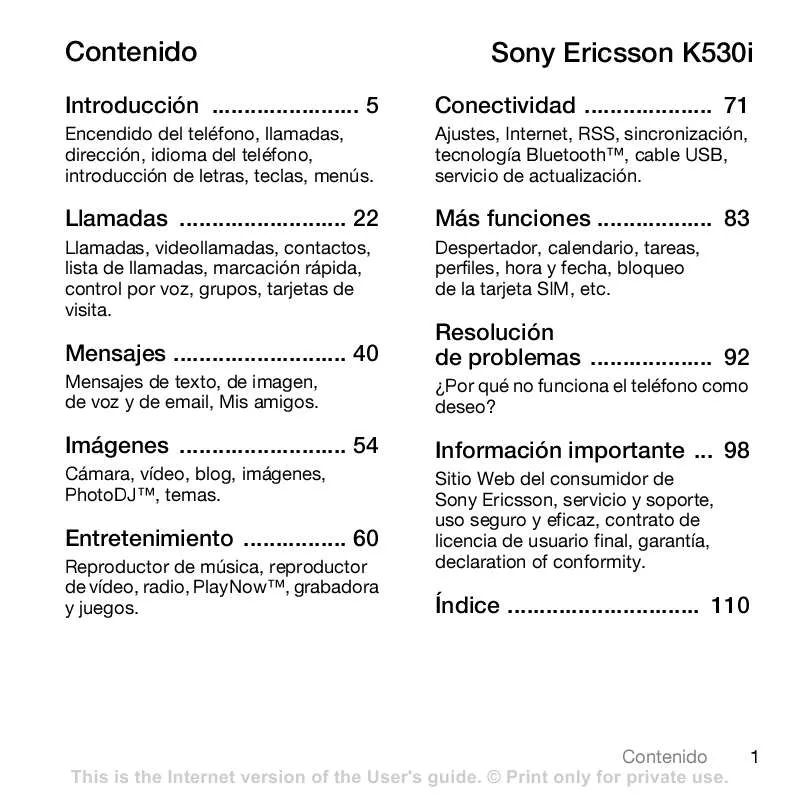 Mode d'emploi SONY ERICSSON K530