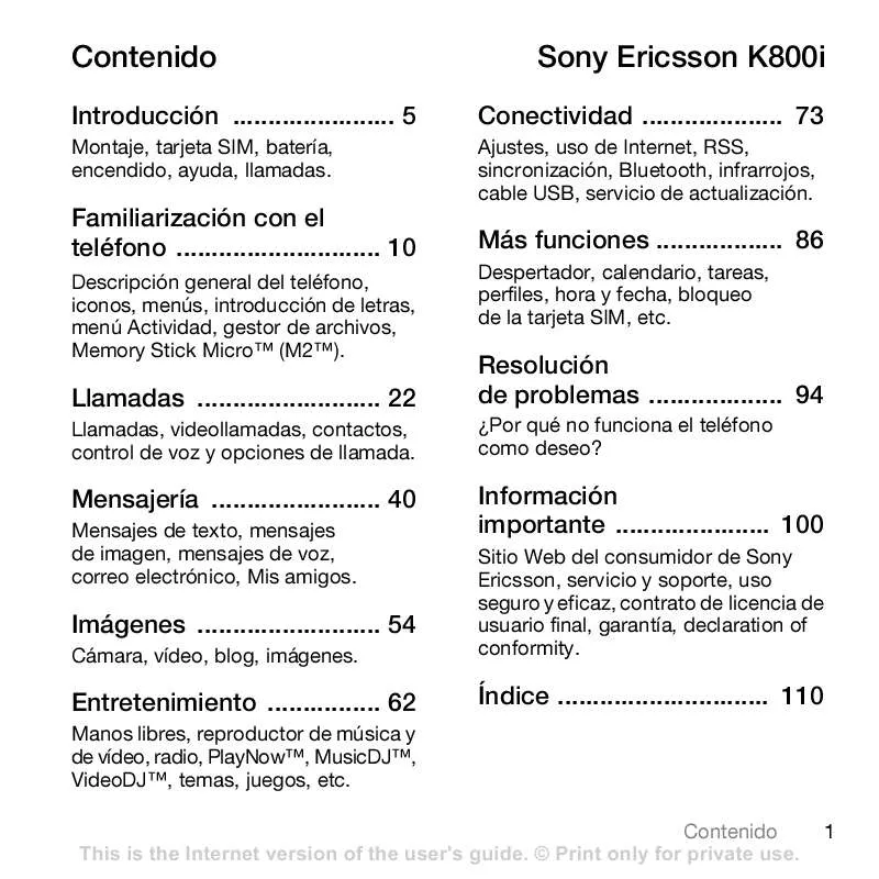 Mode d'emploi SONY ERICSSON K800