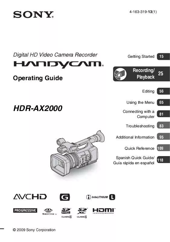 Mode d'emploi SONY HANDYCAM HDR-AX2000