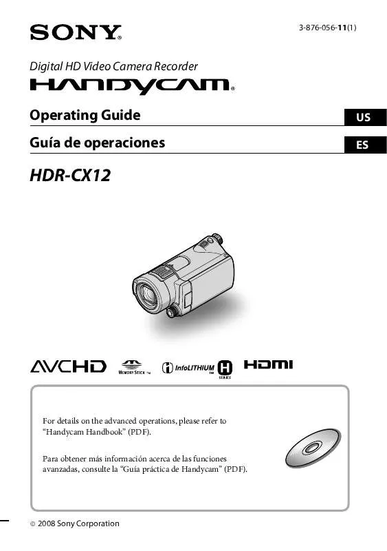 Mode d'emploi SONY HANDYCAM HDR-CX12