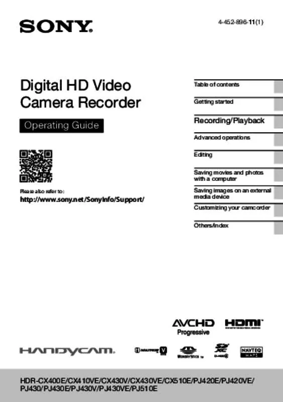 Mode d'emploi SONY HDR-CX410VE