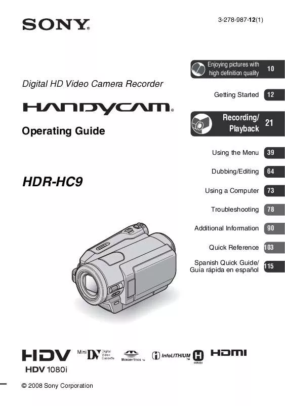 Mode d'emploi SONY HANDYCAM HDR-HC9
