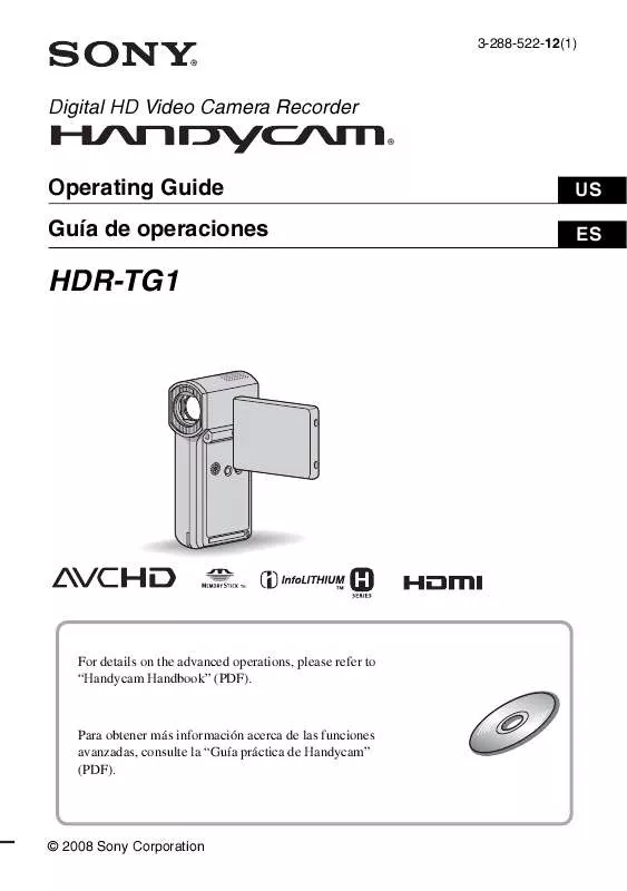 Mode d'emploi SONY HANDYCAM HDR-TG1