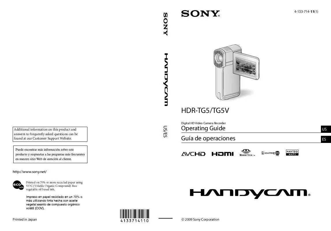 Mode d'emploi SONY HANDYCAM HDR-TG5