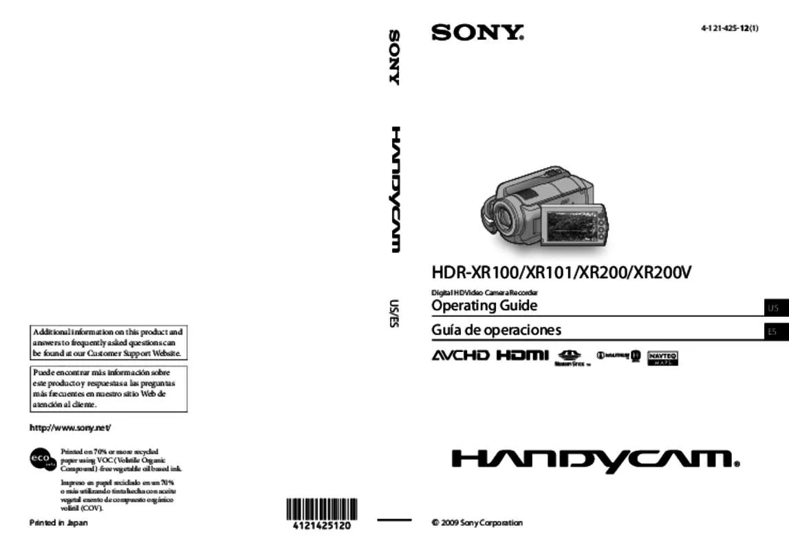 Mode d'emploi SONY HDR-XR100