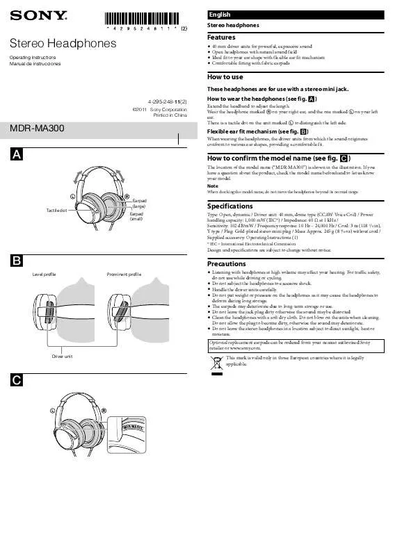 Mode d'emploi SONY MDR-MA300