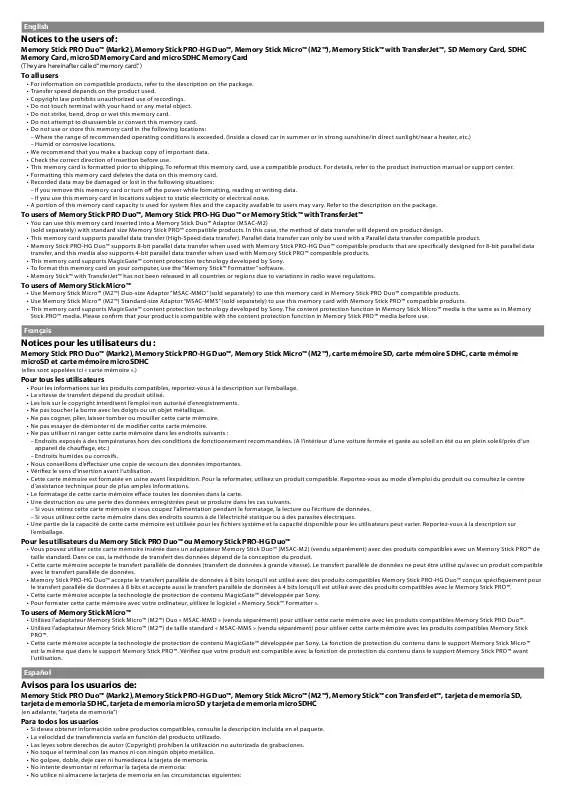Mode d'emploi SONY MSG-M64A