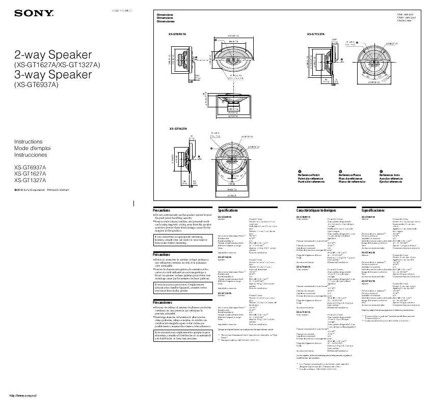 Mode d'emploi SONY XS-GT1627A