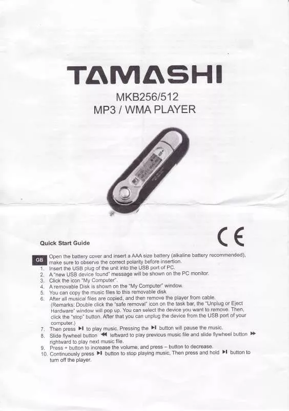 Mode d'emploi TAMASHI MKB256
