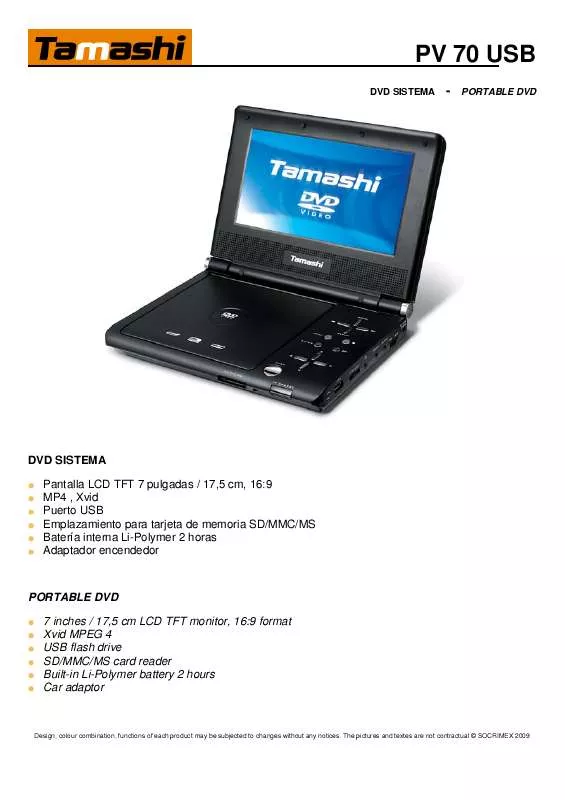 Mode d'emploi TAMASHI PV 70 USB