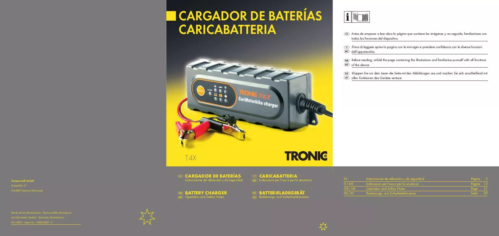 Mode d'emploi TRONIC KH 3157 AUTOMATIC CAR BATTERY CHARGING STATION T4X
