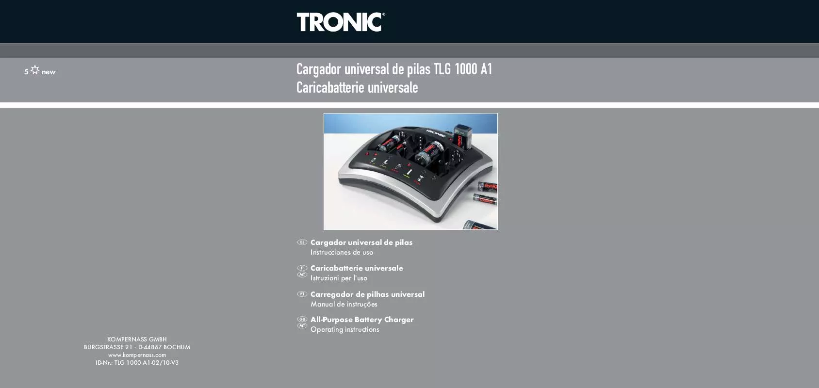 Mode d'emploi TRONIC TLG 1000 A1 ALL-PURPOSE BATTERY CHARGER
