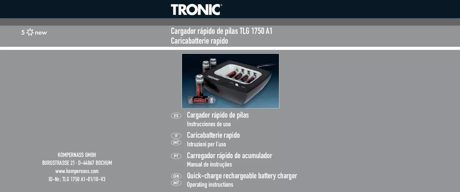 Mode d'emploi TRONIC TLG 1750 A1 QUICK-CHARGE RECHARGEABLE BATTERY CHARGER