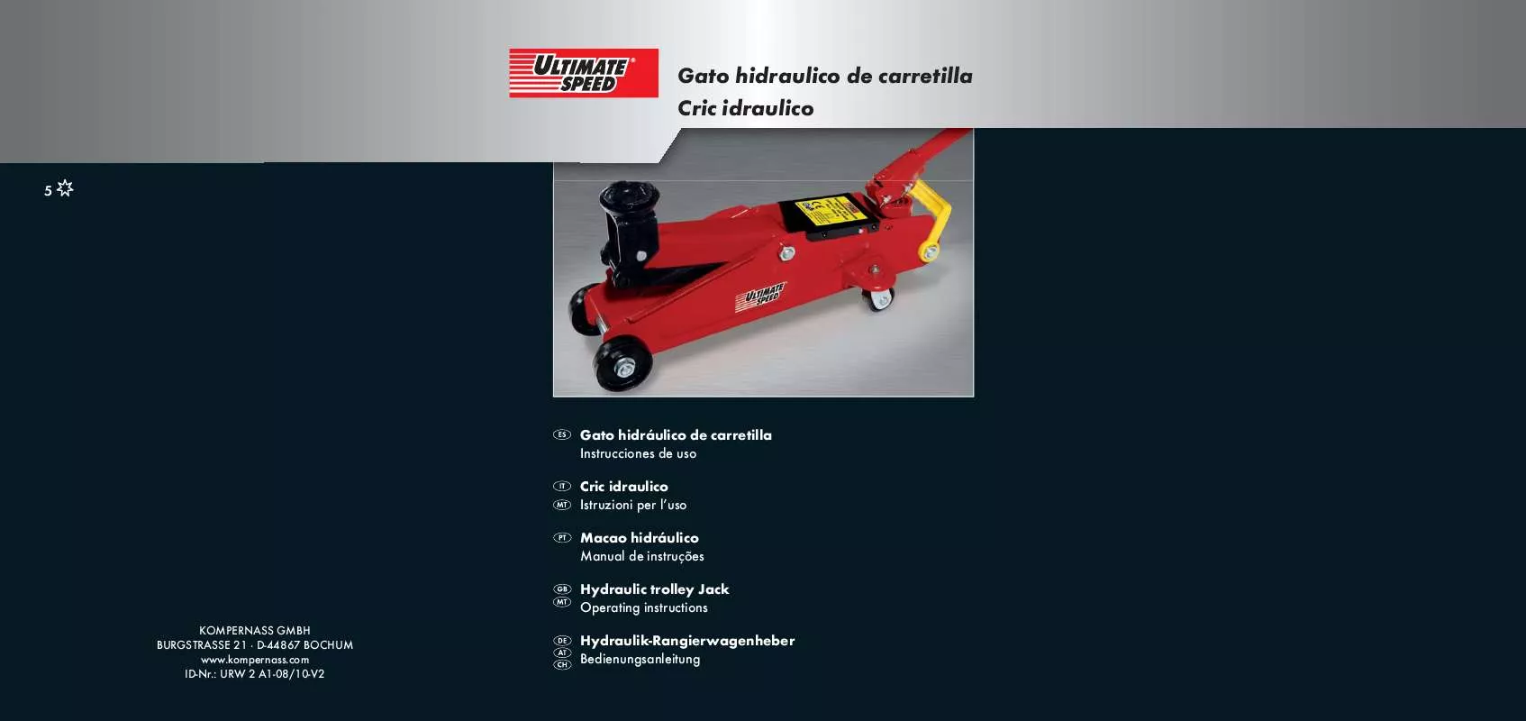 Mode d'emploi ULTIMATE SPEED URW 2 A1 HYDRAULIC TROLLEY JACK