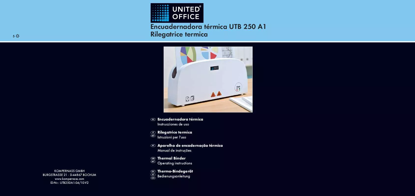 Mode d'emploi UNITED OFFICE UTB 250 A1 THERMAL BINDER