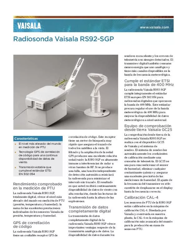 Mode d'emploi VAISALA RS92-SGP