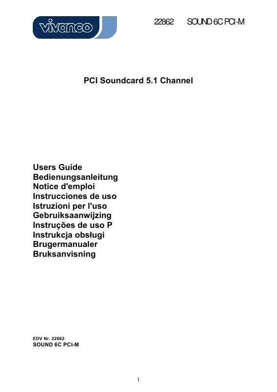 Mode d'emploi VIVANCO PCI SOUNDCARD 5.1 CHANNEL